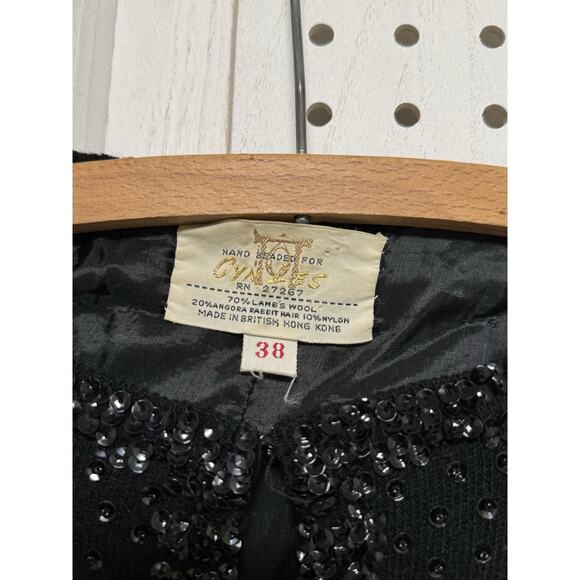 Vintage 60s Cyn Les Wool Black Beaded Cardigan Sweater - Womens Size 38 / SM - Picture 2 of 9